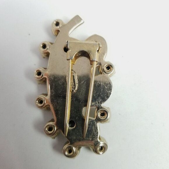 Vintage Barclay Blue Rhinestone and Gold Tone Fur Clip Brooch, 40s Style, Signed - Picture 5 of 8